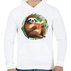 PRINTFASHION Lajhár olvas - Férfi kapucnis pulóver - Fehér