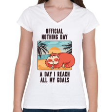 PRINTFASHION Lajhár - semmittevős nap - Női V-nyakú póló - Fehér