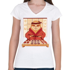 PRINTFASHION Lajhár sushival - Női V-nyakú póló - Fehér