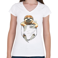 PRINTFASHION Lajhár zsebminta - Női V-nyakú póló - Fehér