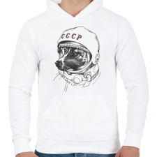 PRINTFASHION Lajka a ez első kutya az űrben - Férfi kapucnis pulóver - Fehér férfi pulóver, kardigán