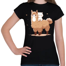 PRINTFASHION Láma és cica - Női póló - Fekete