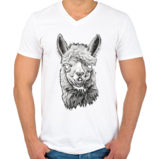 PRINTFASHION Láma fej - Férfi V-nyakú póló - Fehér férfi póló