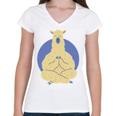 PRINTFASHION Láma GURU - Női V-nyakú póló - Fehér