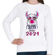 PRINTFASHION Láma - no problama. 2021 - Női pulóver - Fehér női pulóver, kardigán