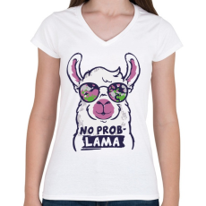 PRINTFASHION Láma - no problama - Női V-nyakú póló - Fehér