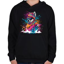 PRINTFASHION Láma sapkában - Gyerek kapucnis pulóver - Fekete gyerek pulóver, kardigán