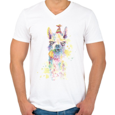 PRINTFASHION Láma vízfesték - Férfi V-nyakú póló - Fehér férfi póló