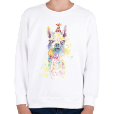 PRINTFASHION Láma vízfesték - Gyerek pulóver - Fehér gyerek pulóver, kardigán