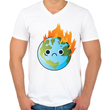 PRINTFASHION Lángoló Föld - Férfi V-nyakú póló - Fehér férfi póló