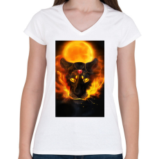 PRINTFASHION Lángoló oroszlán - Női V-nyakú póló - Fehér