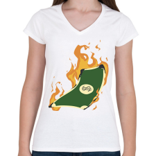 PRINTFASHION Lángoló pénz - Női V-nyakú póló - Fehér női póló