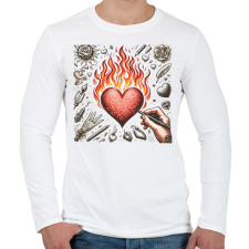 PRINTFASHION Lángoló Szív  - Férfi hosszú ujjú póló - Fehér férfi póló