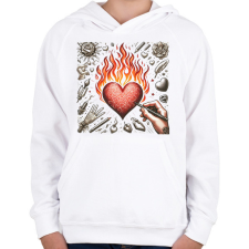 PRINTFASHION Lángoló Szív  - Gyerek kapucnis pulóver - Fehér gyerek pulóver, kardigán