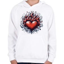 PRINTFASHION Lángoló Szív - Gyerek kapucnis pulóver - Fehér gyerek pulóver, kardigán