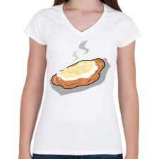 PRINTFASHION Lángos - Női V-nyakú póló - Fehér női póló