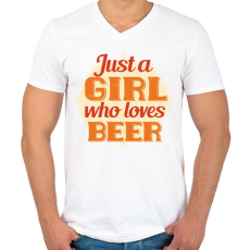 PRINTFASHION Lány aki szereti a sört - Girl loves beer - Férfi V-nyakú póló - Fehér