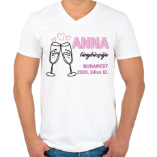 PRINTFASHION Lánybúcsú egyedi névvel - Férfi V-nyakú póló - Fehér