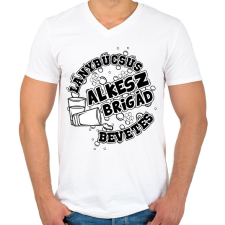 PRINTFASHION Lánybúcsús alkesz brigád - Férfi V-nyakú póló - Fehér férfi póló