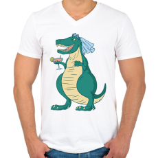 PRINTFASHION Lánybúcsús dínó - Férfi V-nyakú póló - Fehér