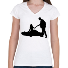 PRINTFASHION Lánykérés sziluett  - Női V-nyakú póló - Fehér