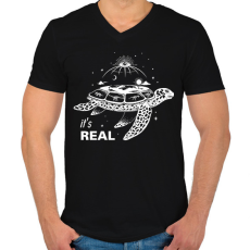 PRINTFASHION Lapos-föld hívő - Férfi V-nyakú póló - Fekete