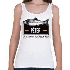 PRINTFASHION Lárhatáron a horgászok ásza - Névvel - Női atléta - Fehér