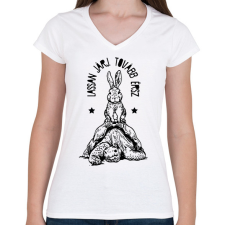 PRINTFASHION Lassan járj - Női V-nyakú póló - Fehér női póló
