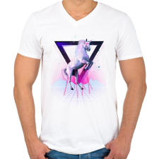PRINTFASHION Last laser unicorn - Férfi V-nyakú póló - Fehér férfi póló
