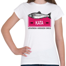 PRINTFASHION Láthatáron a horgászok űrnője - Névvel - Női póló - Fehér női póló