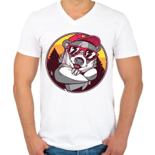 PRINTFASHION Laza borz - Férfi V-nyakú póló - Fehér férfi póló