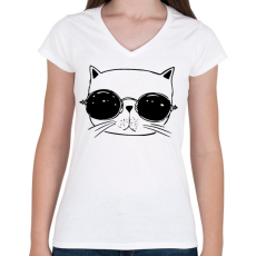 PRINTFASHION Laza macsek - Női V-nyakú póló - Fehér