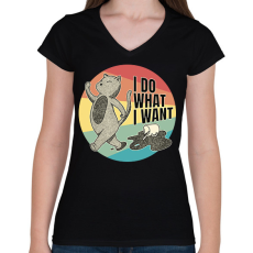 PRINTFASHION Lázadó macska - Női V-nyakú póló - Fekete