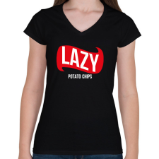 PRINTFASHION Lazy - Potato chips - Női V-nyakú póló - Fekete női póló