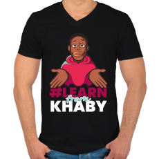 PRINTFASHION Learn from Khaby - Férfi V-nyakú póló - Fekete