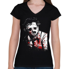 PRINTFASHION Leatherface - Női V-nyakú póló - Fekete női póló