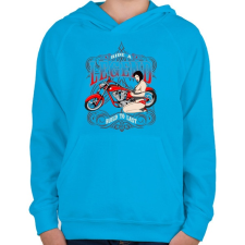 PRINTFASHION Legendás motoros - Gyerek kapucnis pulóver - Azúrkék gyerek pulóver, kardigán