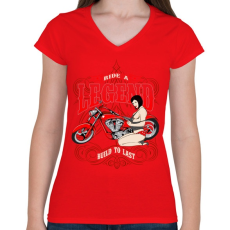 PRINTFASHION Legendás motoros - Női V-nyakú póló - Piros