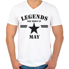 PRINTFASHION Legends are born in may - Férfi V-nyakú póló - Fehér férfi póló