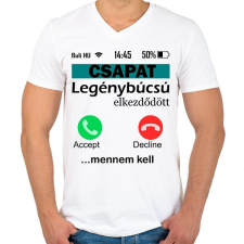 PRINTFASHION legénybúcsú telefonos csapat - Férfi V-nyakú póló - Fehér férfi póló