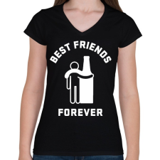 PRINTFASHION Legjobb barát örökké - Női V-nyakú póló - Fekete női póló