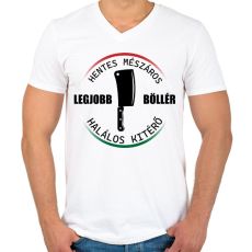 PRINTFASHION Legjobb böllér - hentes mészáros - Férfi V-nyakú póló - Fehér