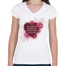 PRINTFASHION Legjobb édesanyák augusztus - Női V-nyakú póló - Fehér női póló