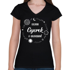 PRINTFASHION Legjobb gyerek a galaxisban - Női V-nyakú póló - Fekete női póló