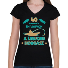 PRINTFASHION Legjobb horgász - egyedi számmal - Női V-nyakú póló - Fekete