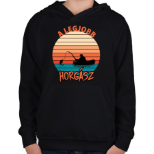 PRINTFASHION Legjobb horgász - Gyerek kapucnis pulóver - Fekete gyerek pulóver, kardigán
