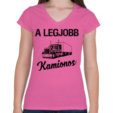 PRINTFASHION Legjobb kamionos - Női V-nyakú póló - Rózsaszín