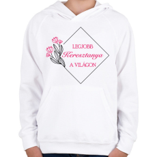 PRINTFASHION Legjobb keresztanya a világon - Gyerek kapucnis pulóver - Fehér