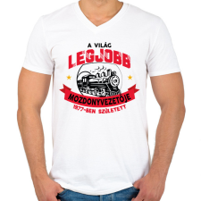 PRINTFASHION Legjobb mozdonyvezető - Évszámmal - Férfi V-nyakú póló - Fehér férfi póló