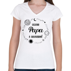 PRINTFASHION Legjobb papa a galaxisban - Női V-nyakú póló - Fehér